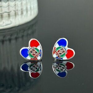 Dominican Republic Heart Earrings S925 Sterling Silver Handmade Ear Stud
